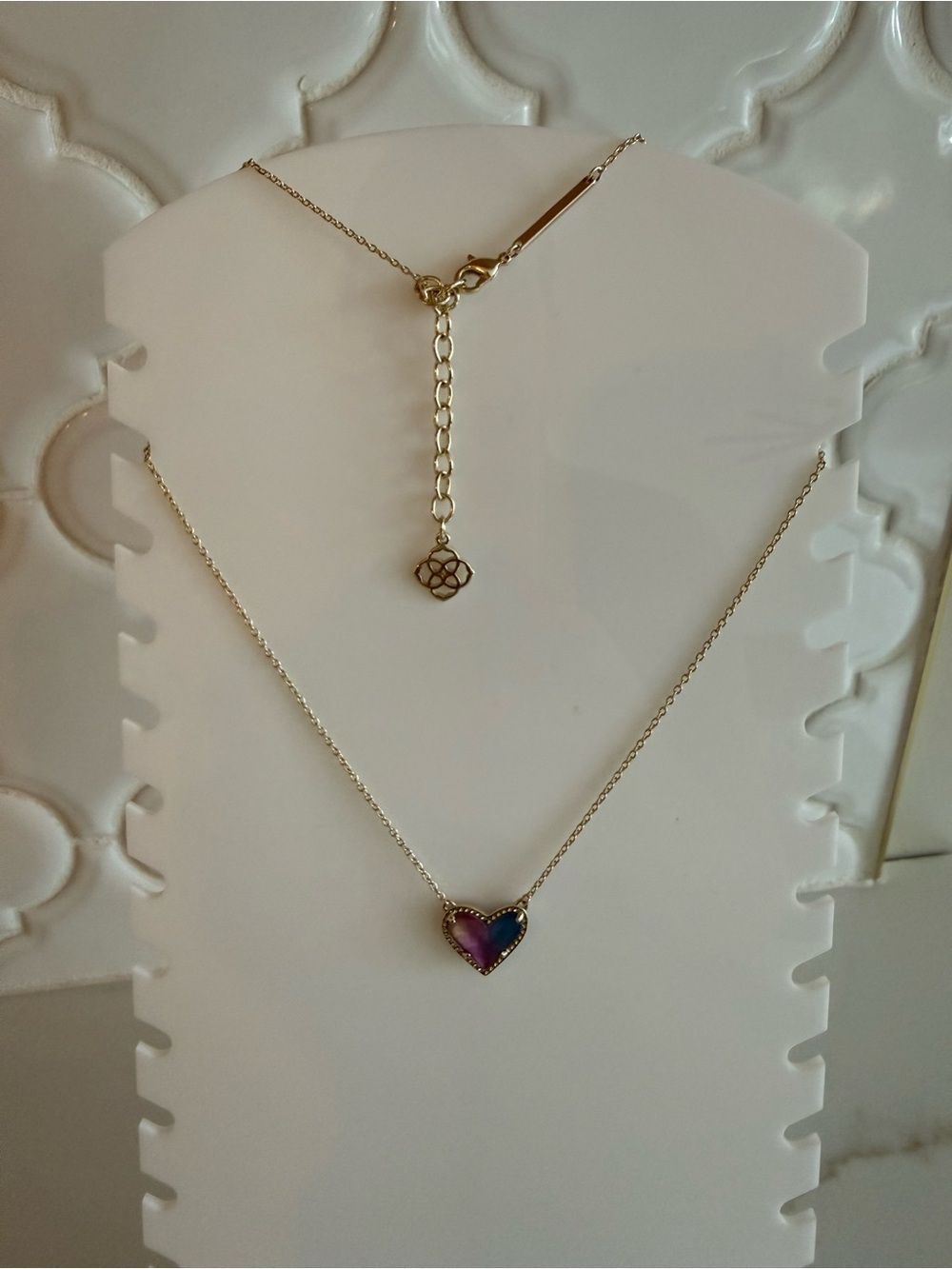 Kendra Scott Gold Heart Necklace with Pink and Blue Enamel